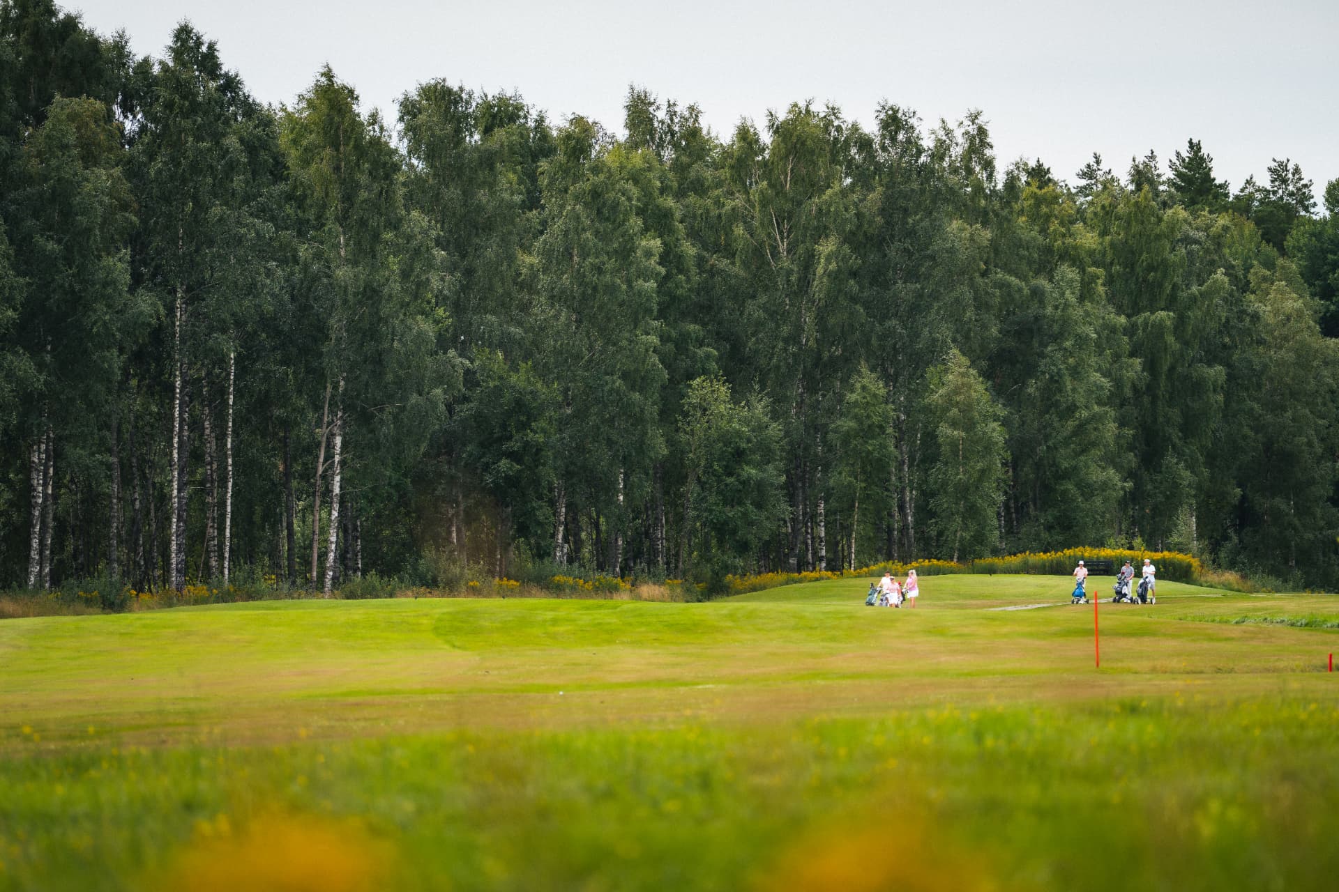 Vy över fairway med spelare i fjärran
